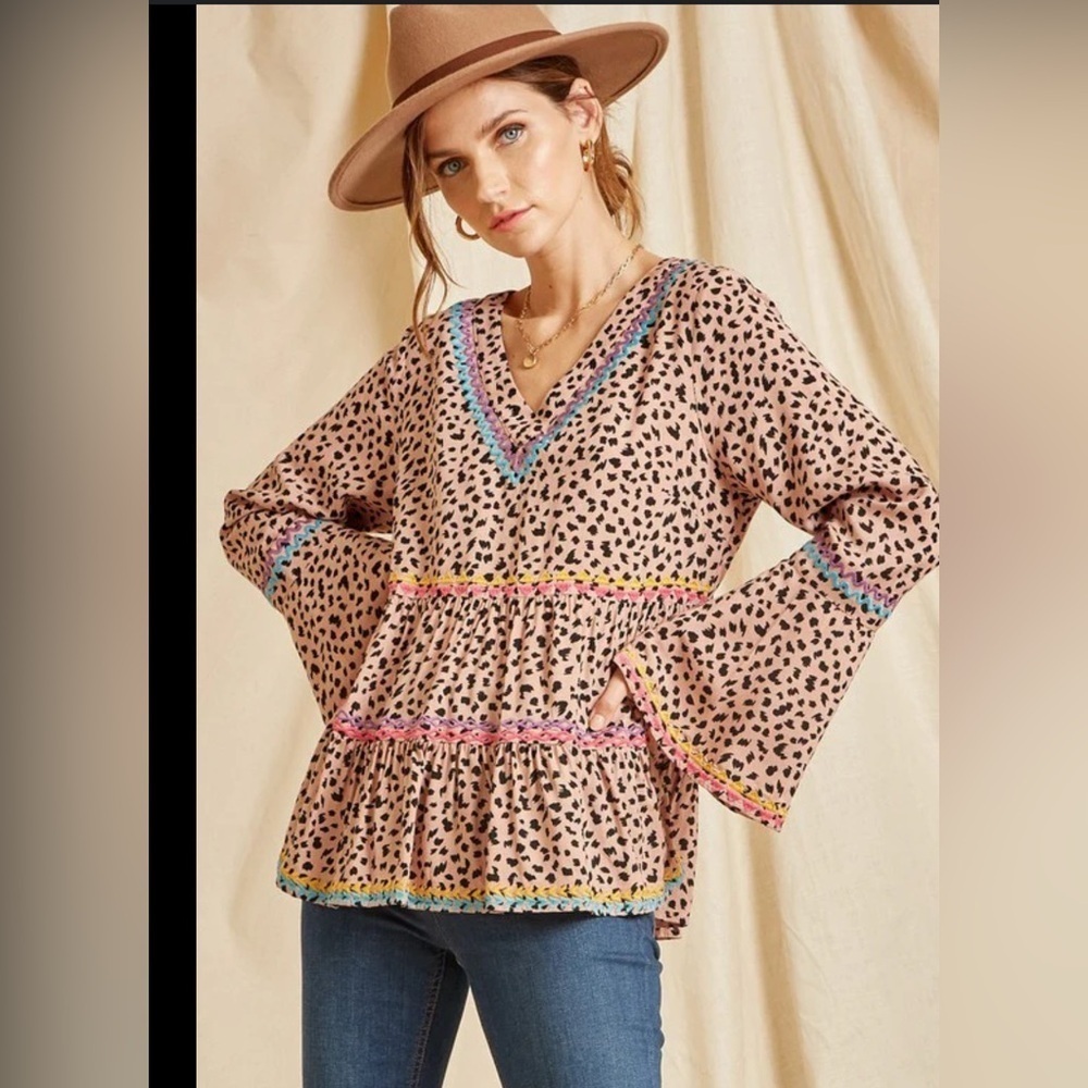 Savanna Jane Leopard Print Babydoll Top size M